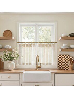 Natural Linen Pinch Pleated Tier Curtains - Light Filtering Farmhouse Style, 20